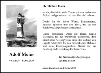 Traueranzeige von Adolf Meier von vrm-trauer