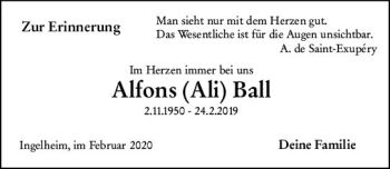 Traueranzeige von Alfons Ball von vrm-trauer