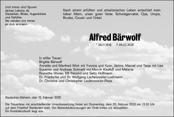 Traueranzeige von Alfred Bärwolf von vrm-trauer