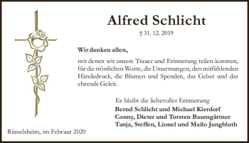 Traueranzeige von Alfred Schlicht von vrm-trauer