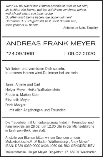 Traueranzeige von Andreas Frank Meyer von vrm-trauer