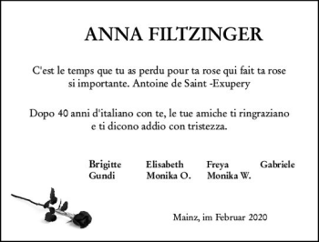 Traueranzeige von Anna Filtzinger von vrm-trauer