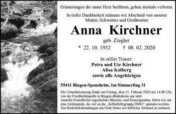 Traueranzeige von Anna Kirchner von vrm-trauer