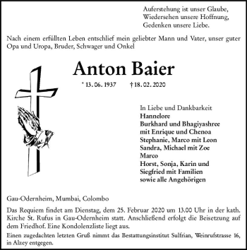 Traueranzeige von Anton Baier von vrm-trauer