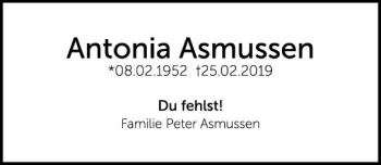 Traueranzeige von Antonia Asmussen von vrm-trauer