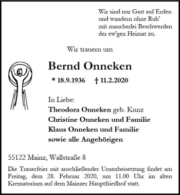 Traueranzeige von Bernd Onneken von vrm-trauer