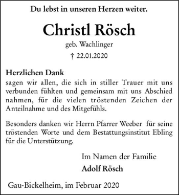 Traueranzeige von Christi Rösch von vrm-trauer