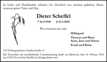 Traueranzeige von Dieter Scheffel von vrm-trauer