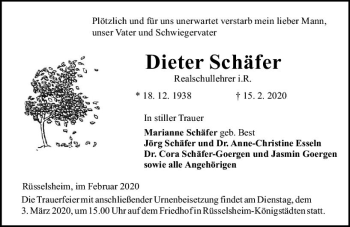 Traueranzeige von Dieter Schäfer von vrm-trauer
