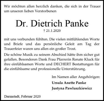Traueranzeige von Dietrich Panke von vrm-trauer