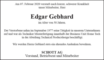 Traueranzeige von Edgar Gebhard von vrm-trauer