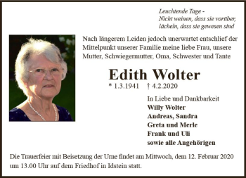 Traueranzeige von Edith Wolter von vrm-trauer