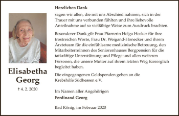 Traueranzeige von Elisabetha Georg von vrm-trauer