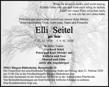 Traueranzeige von Elli Seitel von vrm-trauer