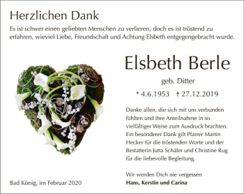 Traueranzeige von Elsbeth Berle von vrm-trauer