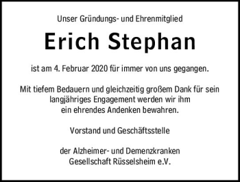 Traueranzeige von Erich Stephan von vrm-trauer