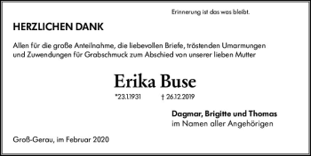 Traueranzeige von Erika Buse von vrm-trauer