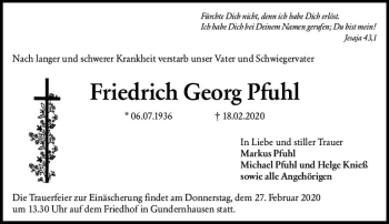 Traueranzeige von Friedrich Georg Pfuhl von vrm-trauer