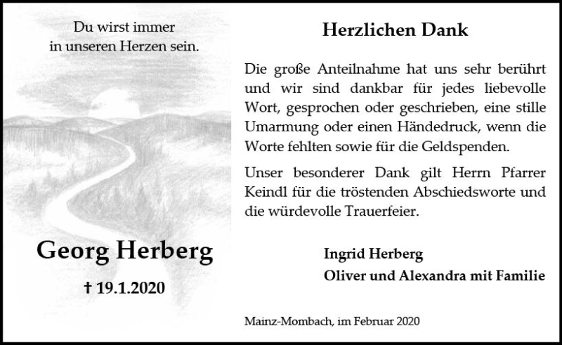  Traueranzeige für Georg Herberg vom 22.02.2020 aus vrm-trauer