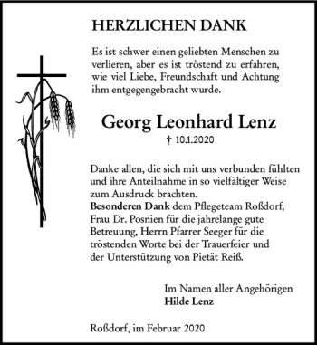 Traueranzeige von Georg Leonhard Lenz von vrm-trauer