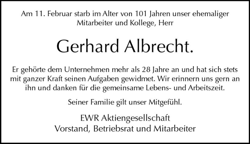  Traueranzeige für Gerhard Albrecht vom 19.02.2020 aus vrm-trauer