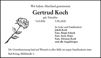 Traueranzeige von Gertrud Koch von vrm-trauer