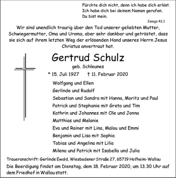 Traueranzeige von Gertrud Schulz von vrm-trauer