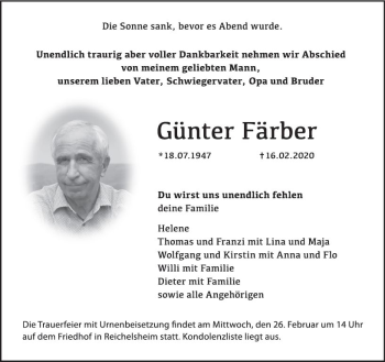 Traueranzeige von Günter Färber von vrm-trauer