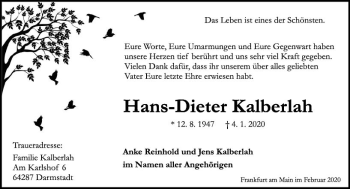 Traueranzeige von Hans-Dieter Kalberlah von vrm-trauer