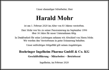 Traueranzeige von Harald Mohr von vrm-trauer