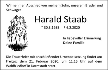 Traueranzeige von Harald Staab von vrm-trauer