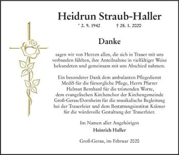 Traueranzeige von Heidrun Straub-Haller von vrm-trauer