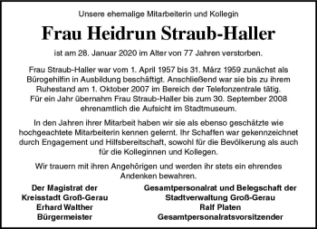 Traueranzeige von Heidrun Straub-Haller von vrm-trauer