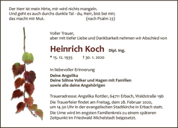 Traueranzeige von Heinrich Koch  von vrm-trauer