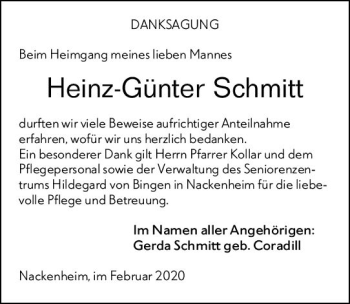 Traueranzeige von Heinz-Günter Schmitt von vrm-trauer