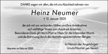 Traueranzeige von Heinz Neumer von vrm-trauer