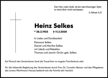 Traueranzeige von Heinz Selkes von vrm-trauer