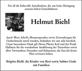 Traueranzeige von Helmut Biehl von vrm-trauer