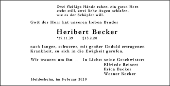 Traueranzeige von Heribert Becker von vrm-trauer