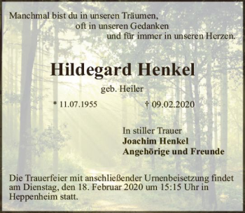 Traueranzeige von Hildeger Henkel von vrm-trauer