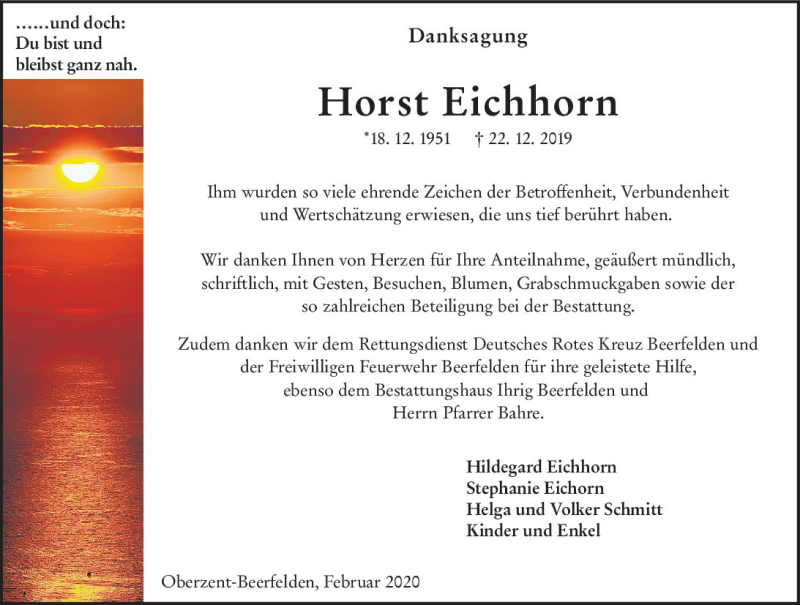  Traueranzeige für Horst Eichhorn vom 29.02.2020 aus vrm-trauer