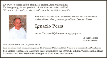 Traueranzeige von Ignazio Perra von vrm-trauer