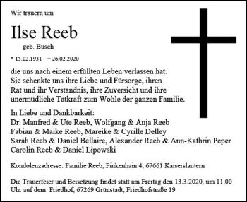 Traueranzeige von Ilse Reeb von vrm-trauer