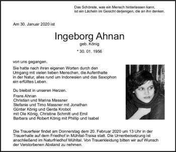 Traueranzeige von Ingeborg Ahnan von vrm-trauer