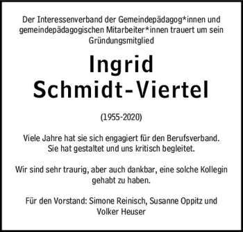 Traueranzeige von Ingrid Schmidt-Viertel von vrm-trauer