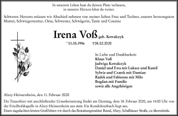 Traueranzeige von Irena Voß von vrm-trauer