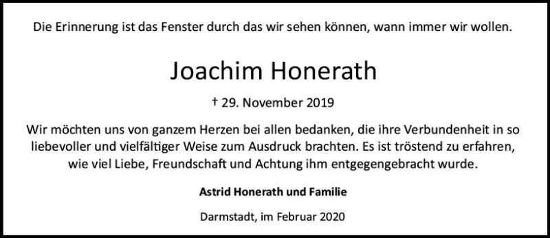  Traueranzeige für Joachim Honerath vom 08.02.2020 aus vrm-trauer