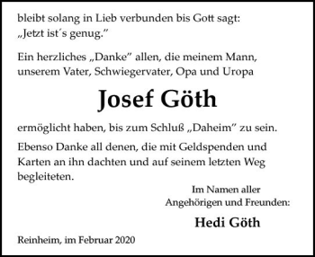 Traueranzeige von Josef Göth von vrm-trauer