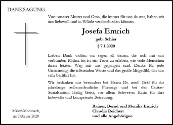 Traueranzeige von Josefa Emrich von vrm-trauer