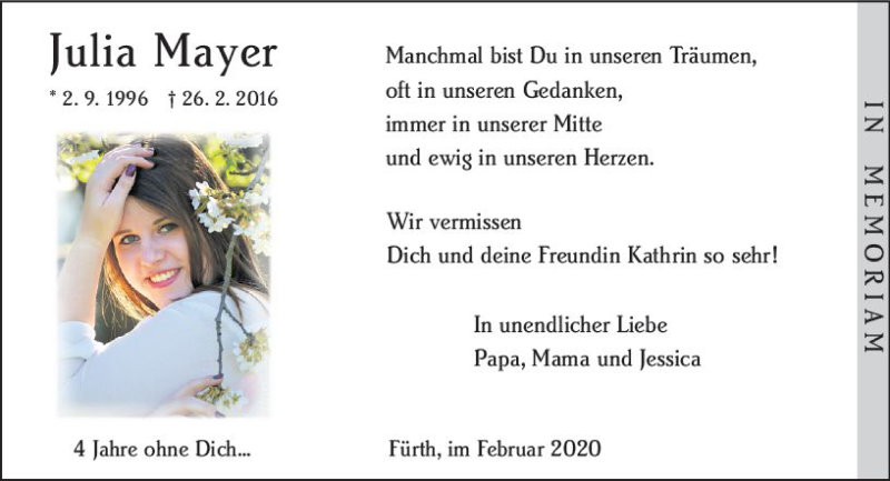  Traueranzeige für Julia Mayer vom 26.02.2020 aus vrm-trauer